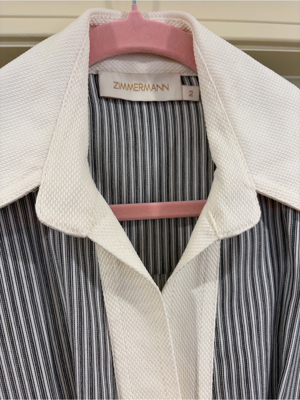 NWOT Zimmermann Gray Striped Shirt Dress with White Trim, Size AU 2 = M - Picture 2 of 9